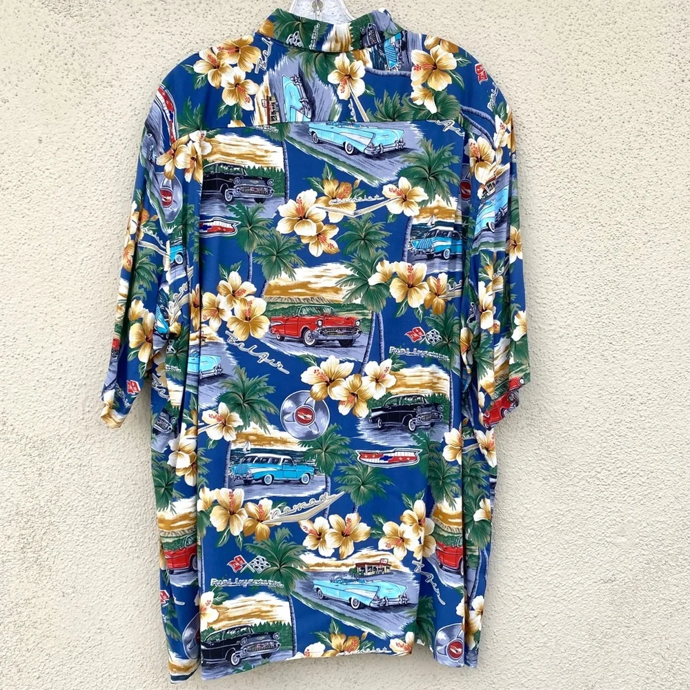 REYN Spooner Hawaiian shirt vintage cars print nomad belair hot rod 50s Chevy - Picture 3 of 9